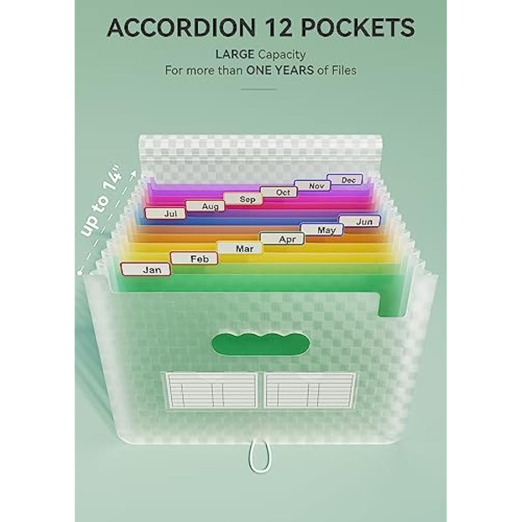 ABC life 13 Pockets A4 Expanding File Organiser – Green Grid Pattern