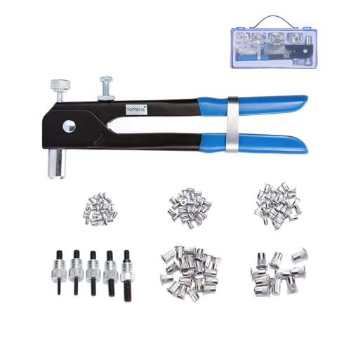Toprema 126pcs Rivet Nut Tool Kit - Hand Riveter Gun with M3-M8 Mandrels