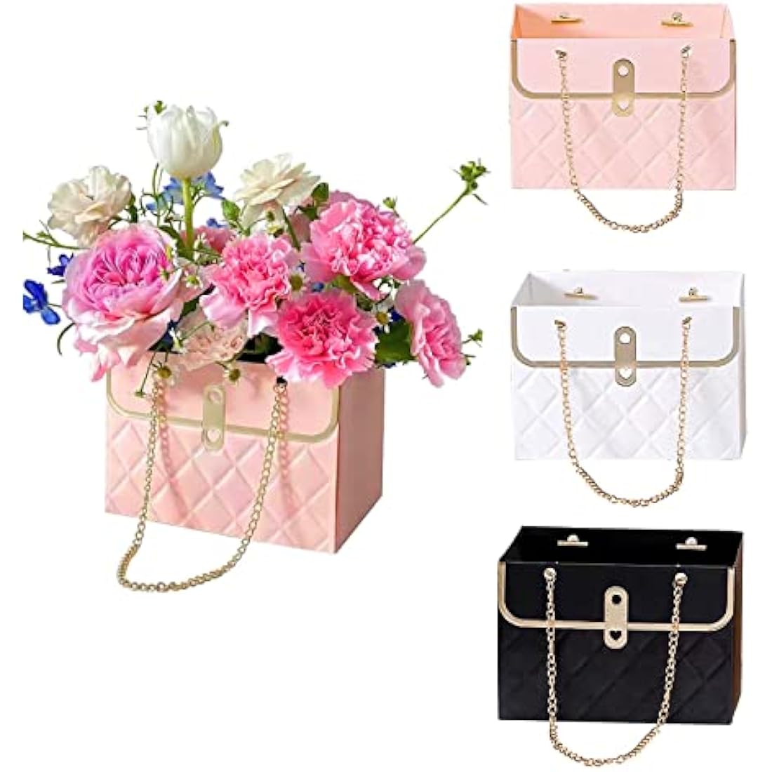CTDMJ Flower Paper Gift Boxes with Metal Chain - 4PCS Florist Bouquet Bags