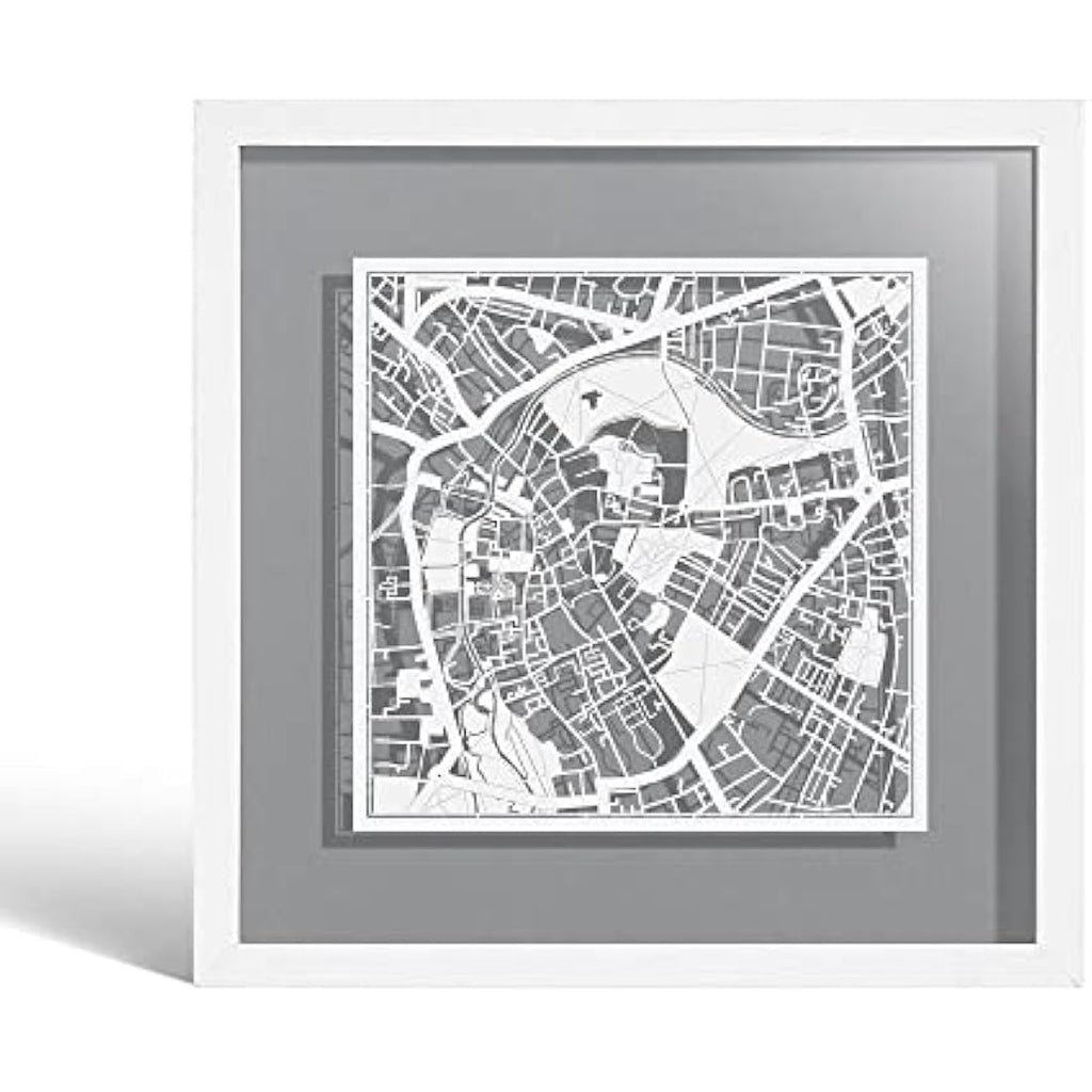 Cambridge Paper Cut Map Framed Wall Art | Jolof Store 9x9 White Frame