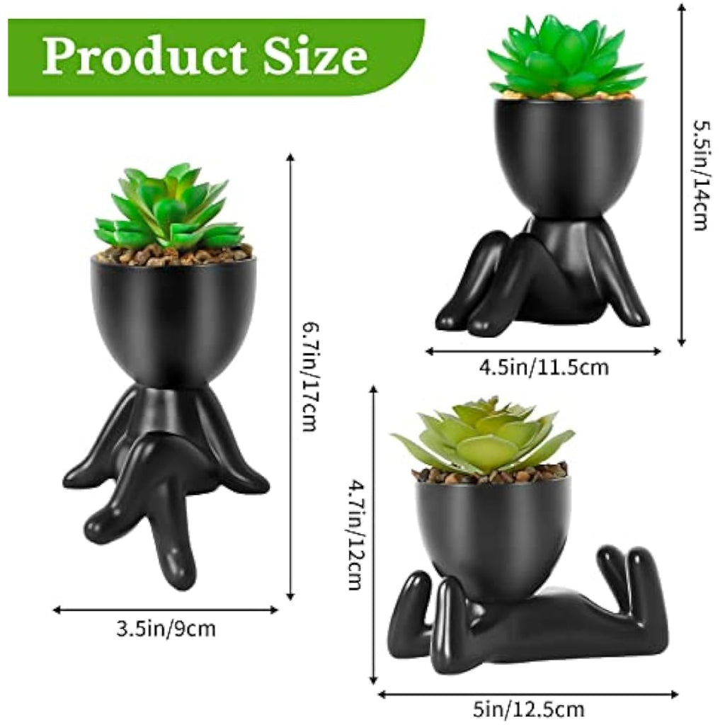 Artificial Succulents - Set of 3 Human Shaped Ceramic Pots