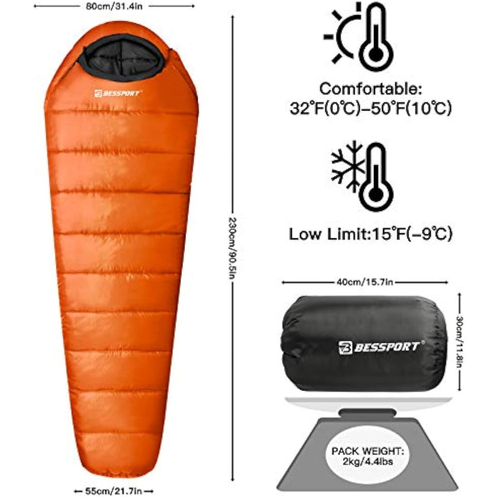 Bessport Mummy Sleeping Bag | 4 Seasons 0°C Ultralight Thermal Gear