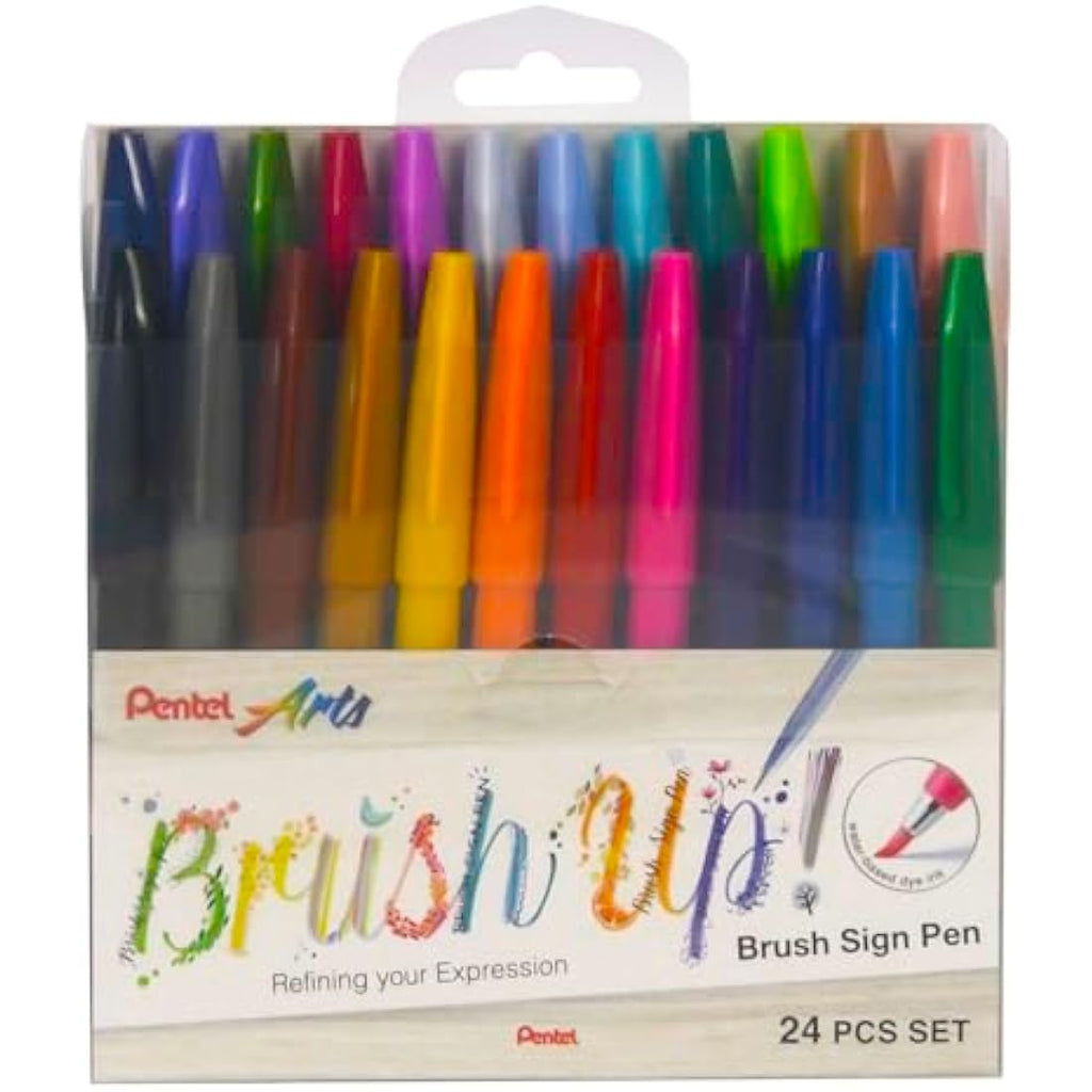 Pentel Brush Sign Pen Set – 24 Fibre Tip Calligraphy Drawing Markers