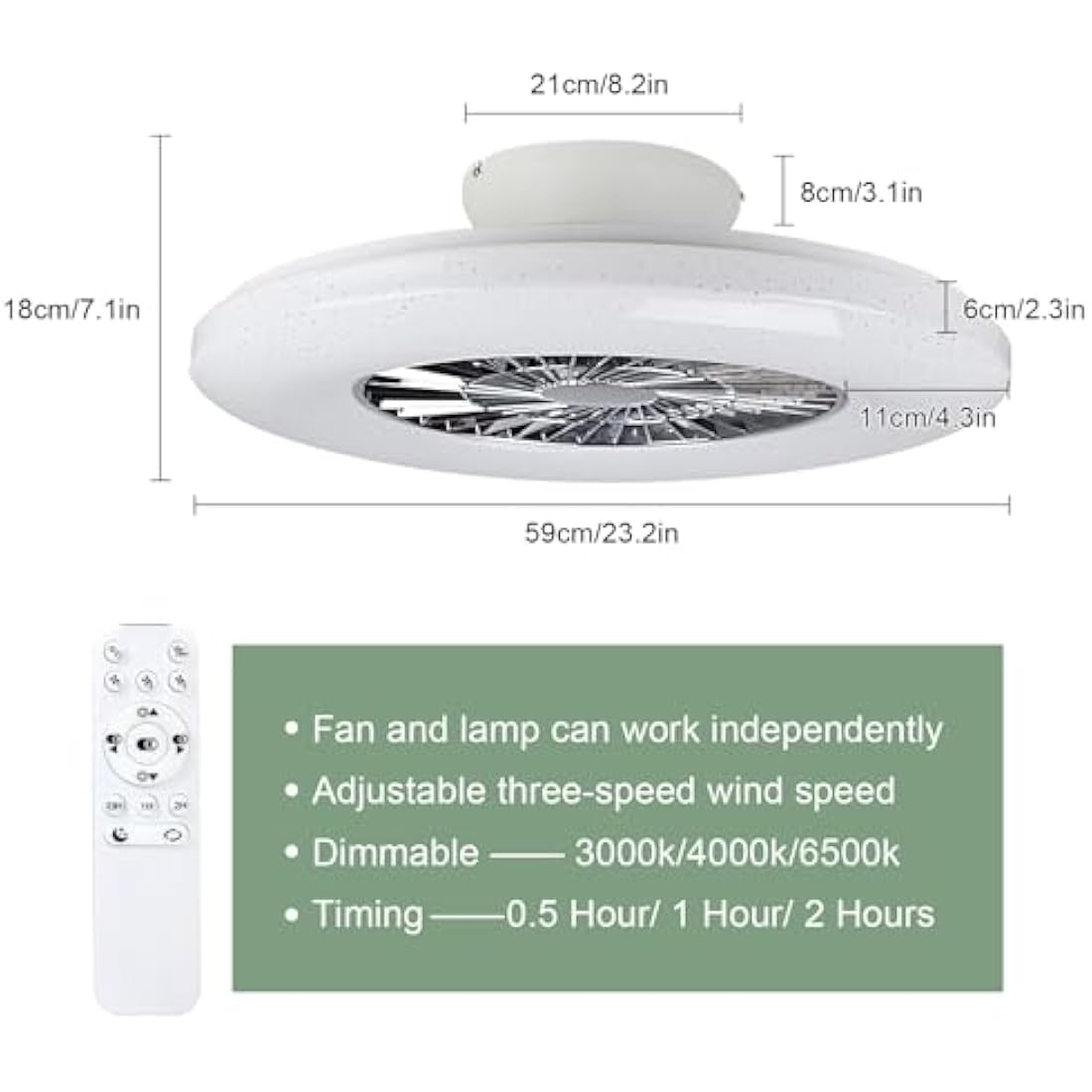 PADMA 60CM Modern Ceiling Fan with Light | Dimmable Low Profile White