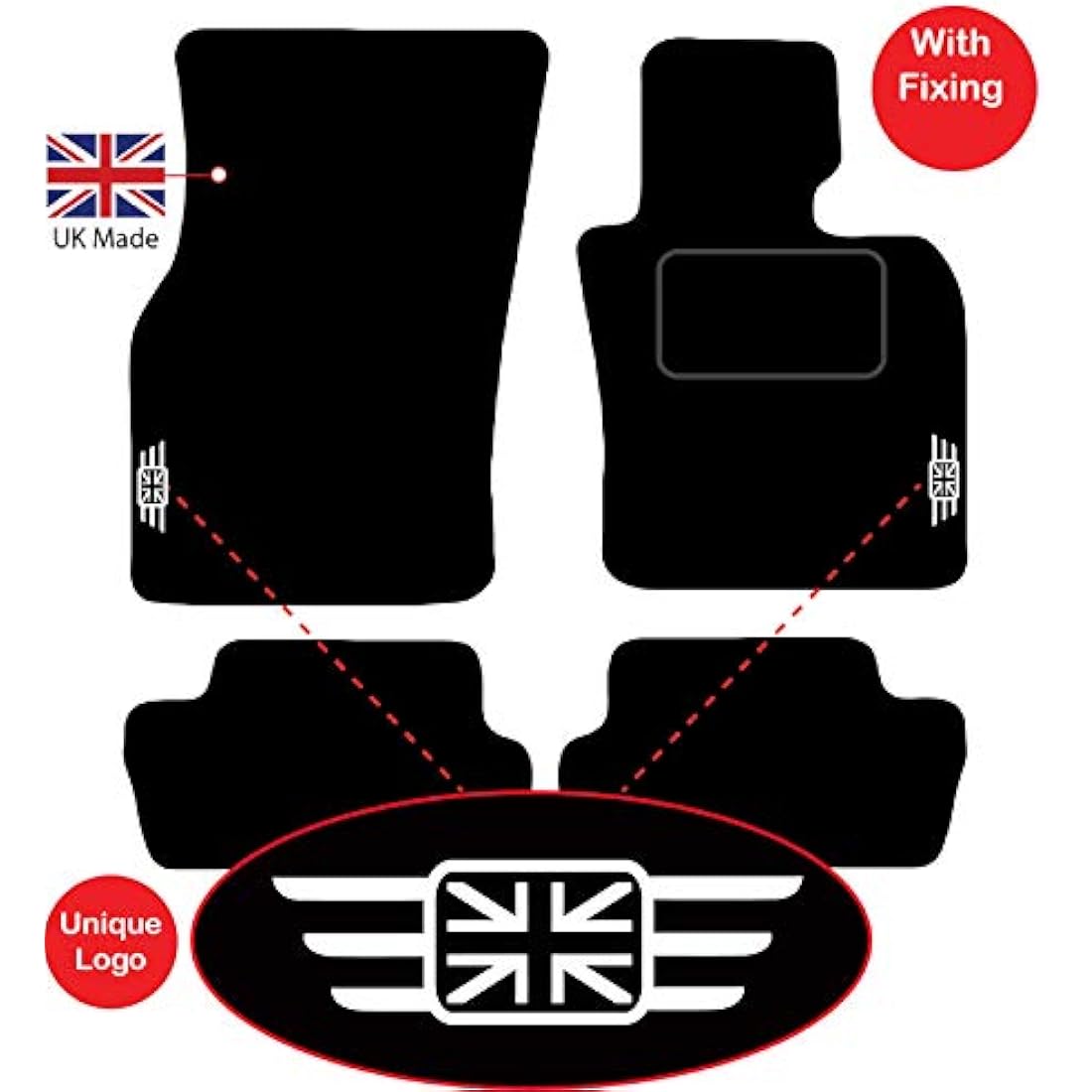 Mini Cooper F55 5 Door Car Mats - Red Edging Carpet