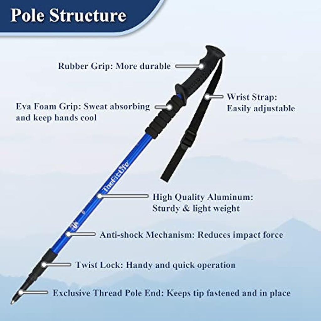TheFitLife Aluminum Trekking Poles – Collapsible Ultralight Hiking Sticks