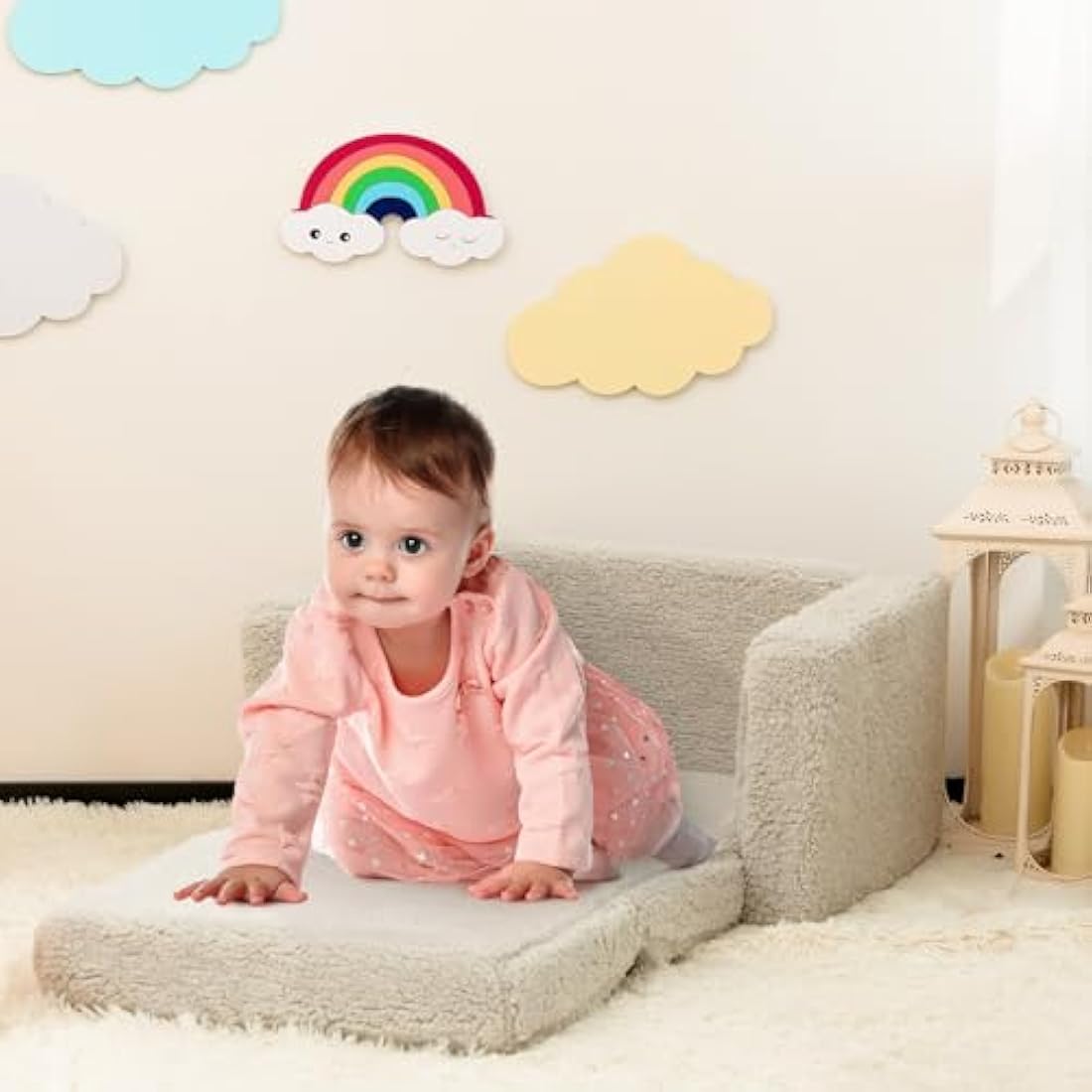 BEJOY 2-in-1 Kids Sofa Bed – Sherpa Toddler Couch & Flip Out Lounger
