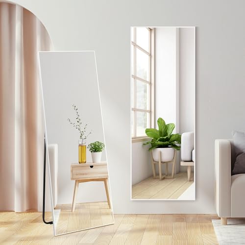 Vasemouh Full Length Mirror | 140x51cm White Floor or Wall Mounted Mirror