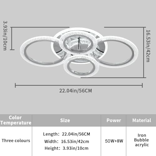 LED Ceiling Light – Modern 4-Ring Dimmable Chrome Flush Mount