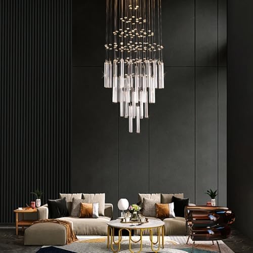 FRIXCHUR Modern Crystal Chandelier – 4-Tier High Ceiling Foyer Light