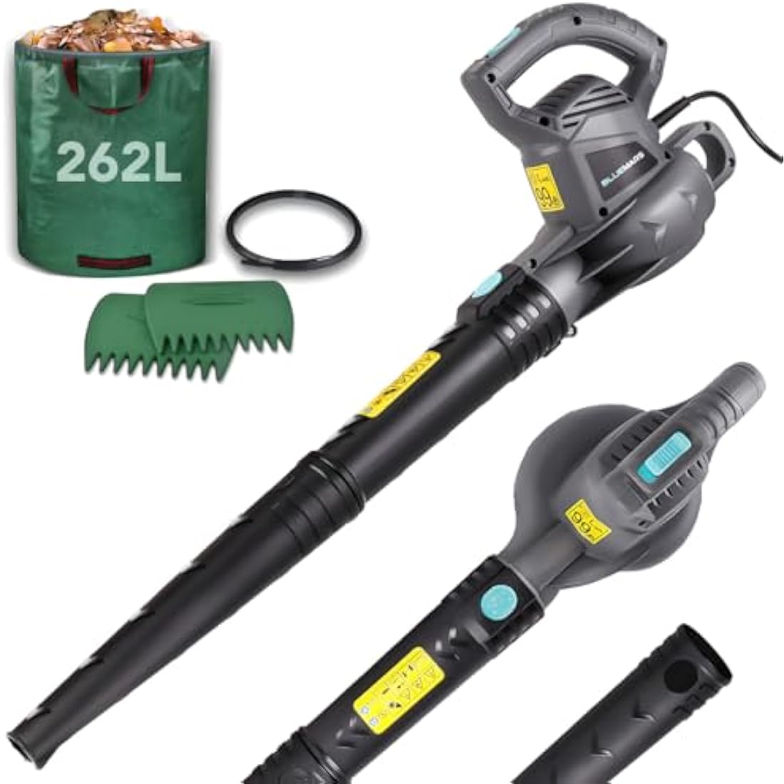 Bluemars 3000W Corded Leaf Blower Set with 262L Waste Bag & Grabbers