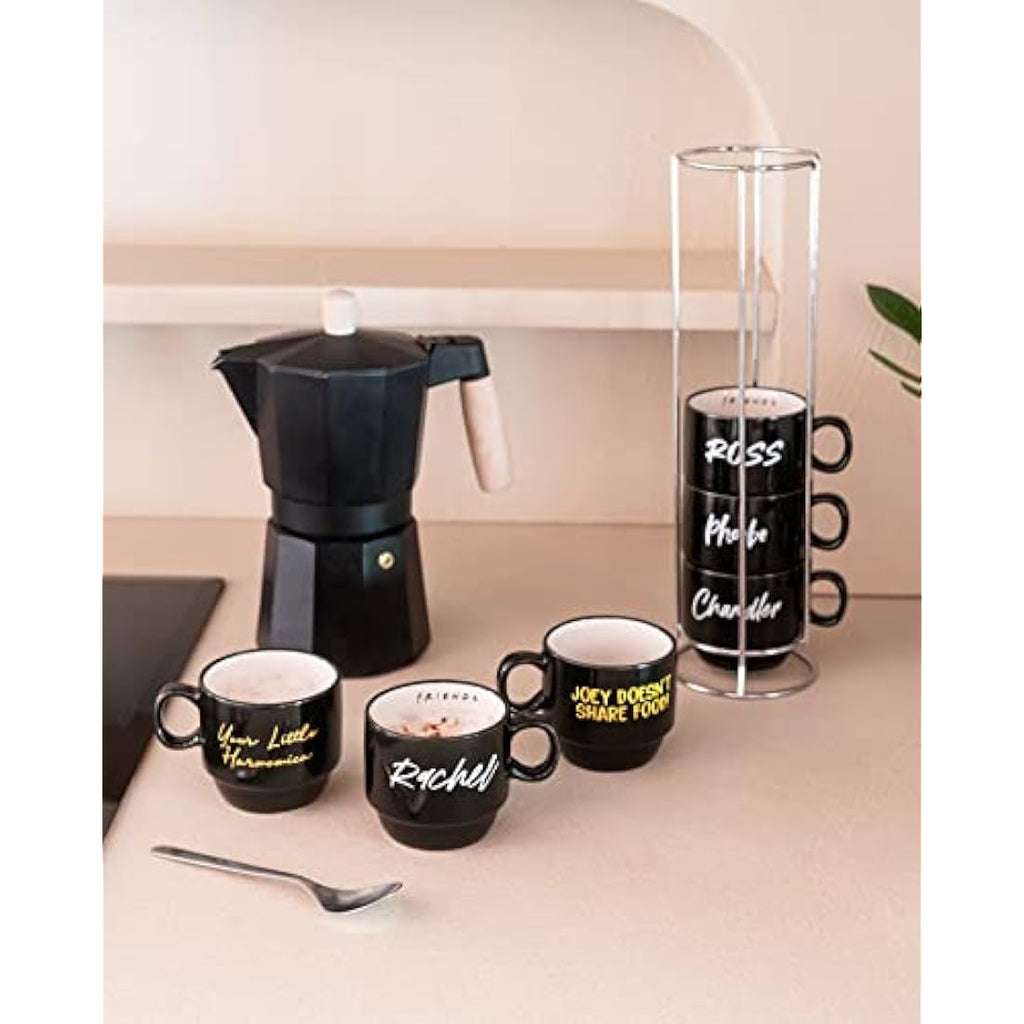 Friends TV Show Stacking Mugs Set of 6 with Stand - 5.4oz Porcelain Cups