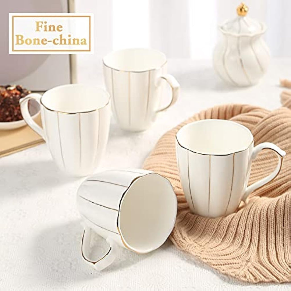 DUJUST Bone China Coffee Mug Set of 4 | Luxury Gold Trim Pumpkin Cups