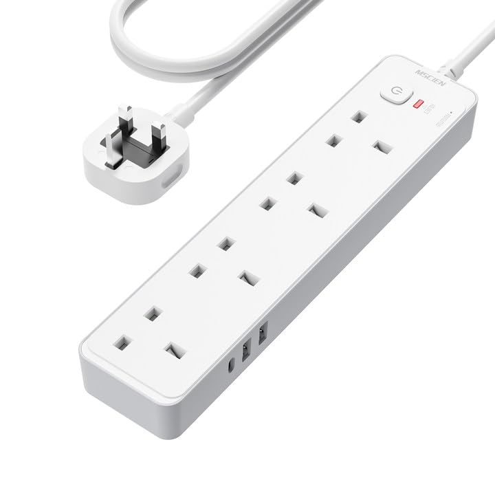 Mscien 4 Way Extension Lead with USB Slots | Surge Protected Power Strip