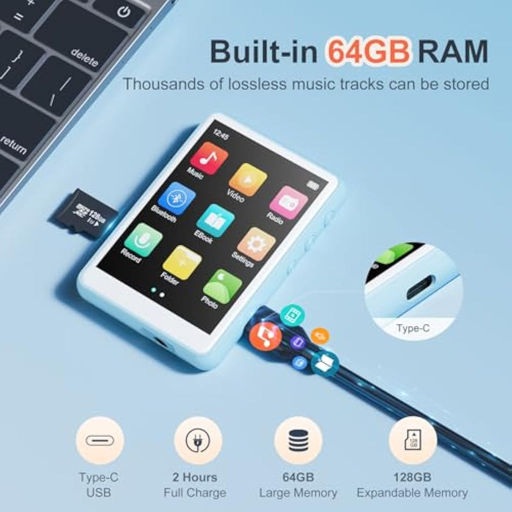 MECHEN 64GB MP3 Player with Bluetooth 5.3 | 2.4" Touch Screen HiFi Audio