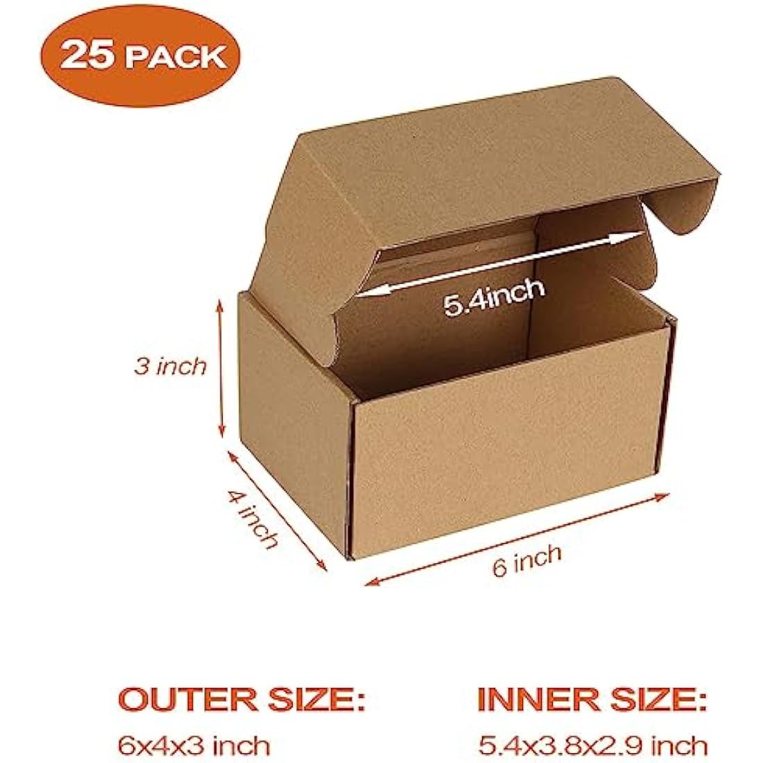RLAVBL Small Brown Corrugated Shipping Boxes - 6x4x3 Inch (25 Pack)