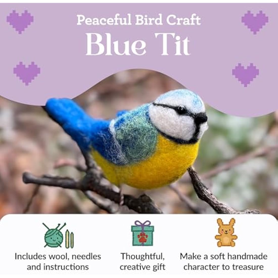 The Crafty Kit Company Blue Tit Needle Felting Kit - 100% Wool DIY