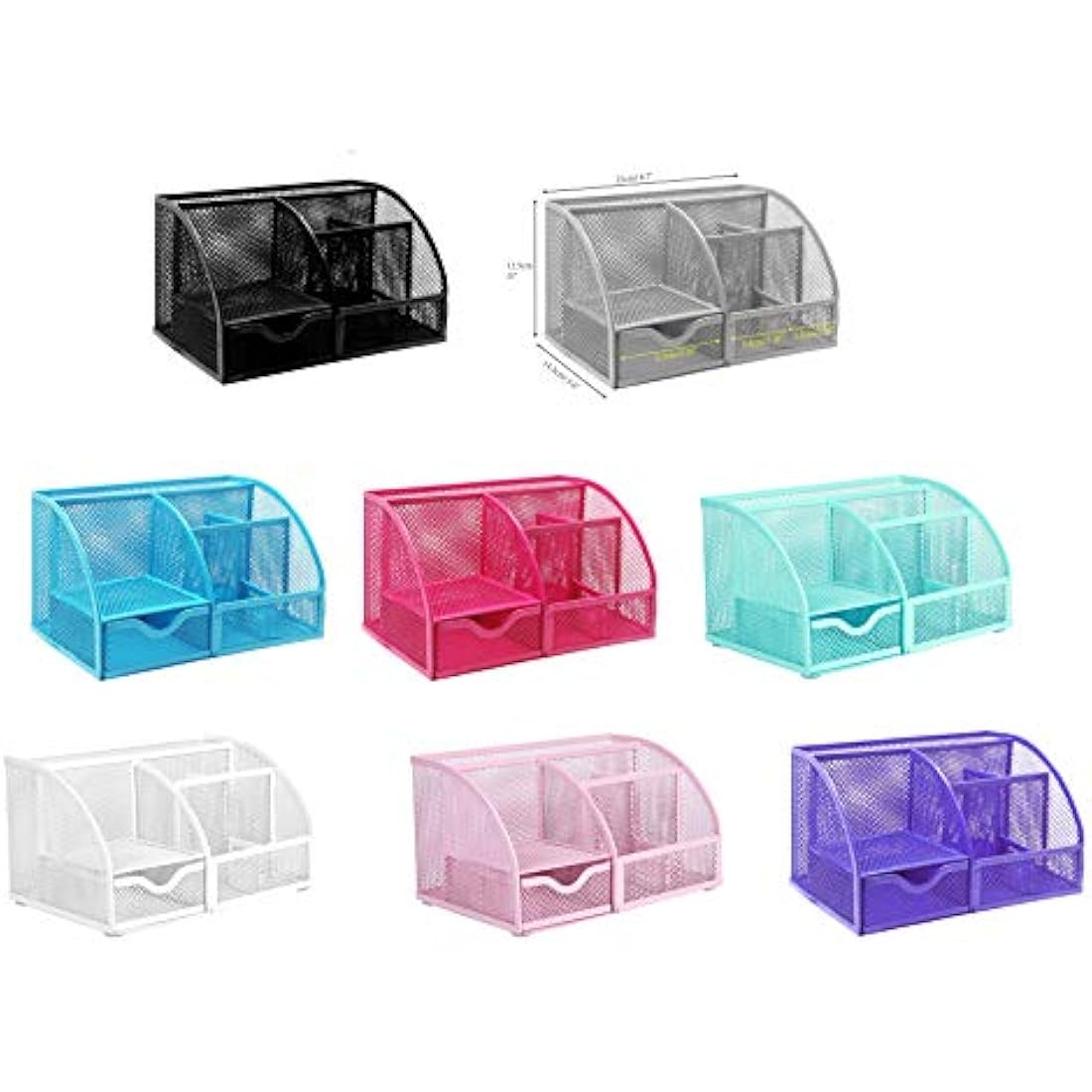 Exerz Mesh Desk Organiser | 7-Compartment Metal Tidy Caddy - Purple