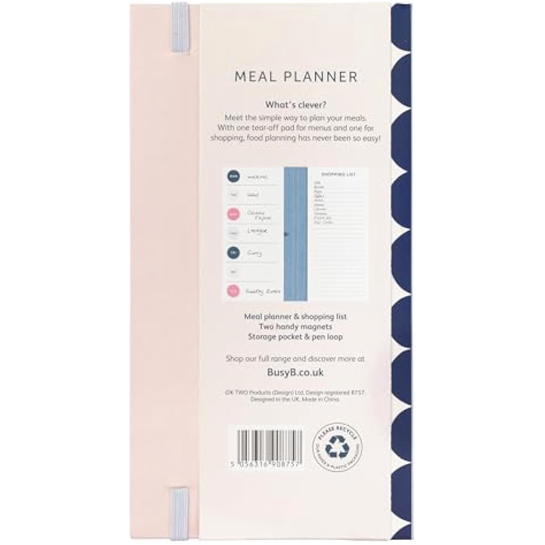 Busy B Navy Spot Weekly Meal Planner | Magnetic Kitchen Shopping List