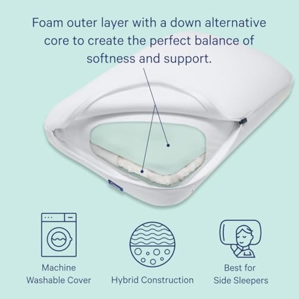 Casper Hybrid Pillow – Supportive Foam and Fiber Bedding, Standard White