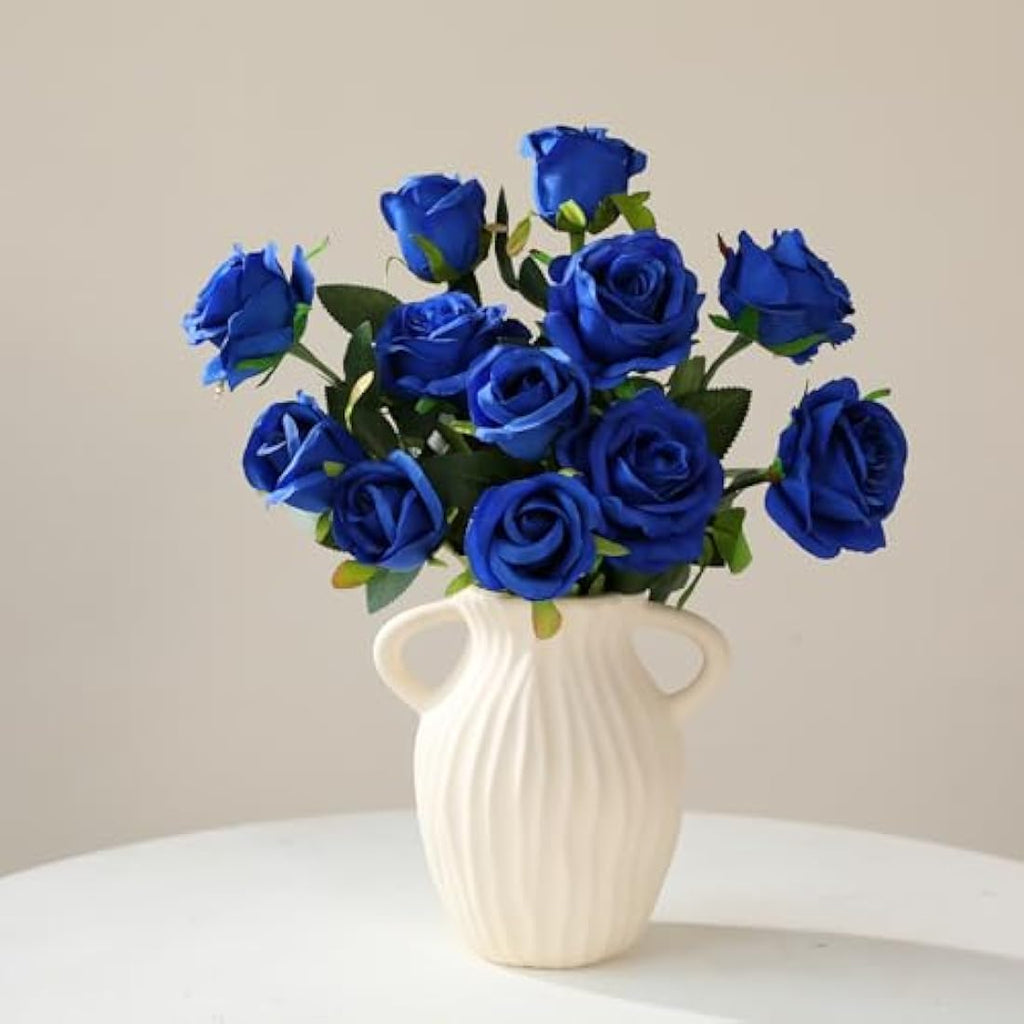 12PCS Artificial Silk Roses | 21" Long Stem Fake Flowers - Blue