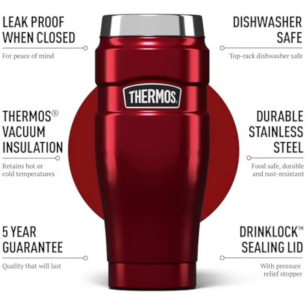 Thermos Stainless King Travel Tumbler – 470ml Insulated Flask in Red