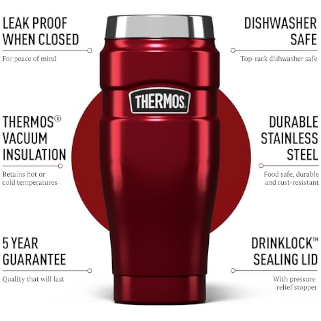 Thermos Stainless King Travel Tumbler – 470ml Insulated Flask in Red