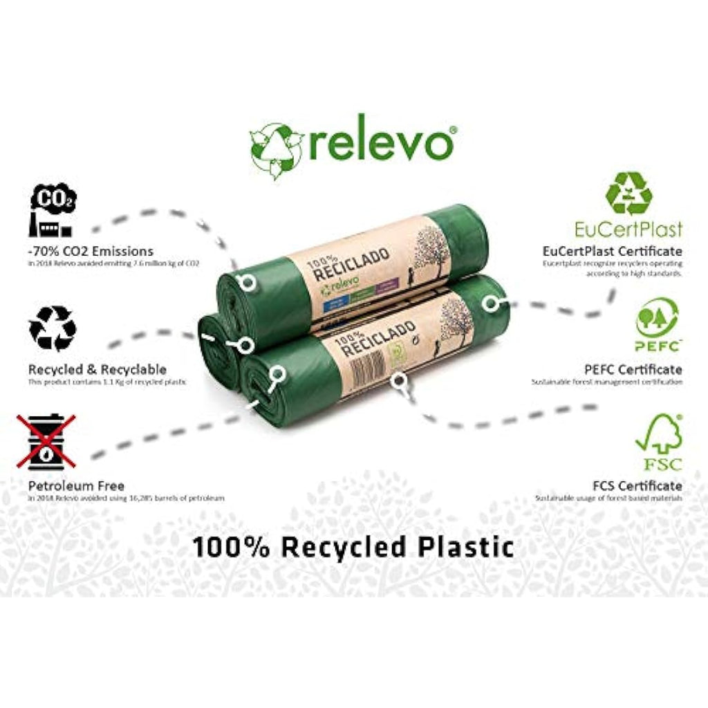 Relevo 50L Bin Bags – 100% Recycled Heavy Duty Refuse Sacks (30 Pack)