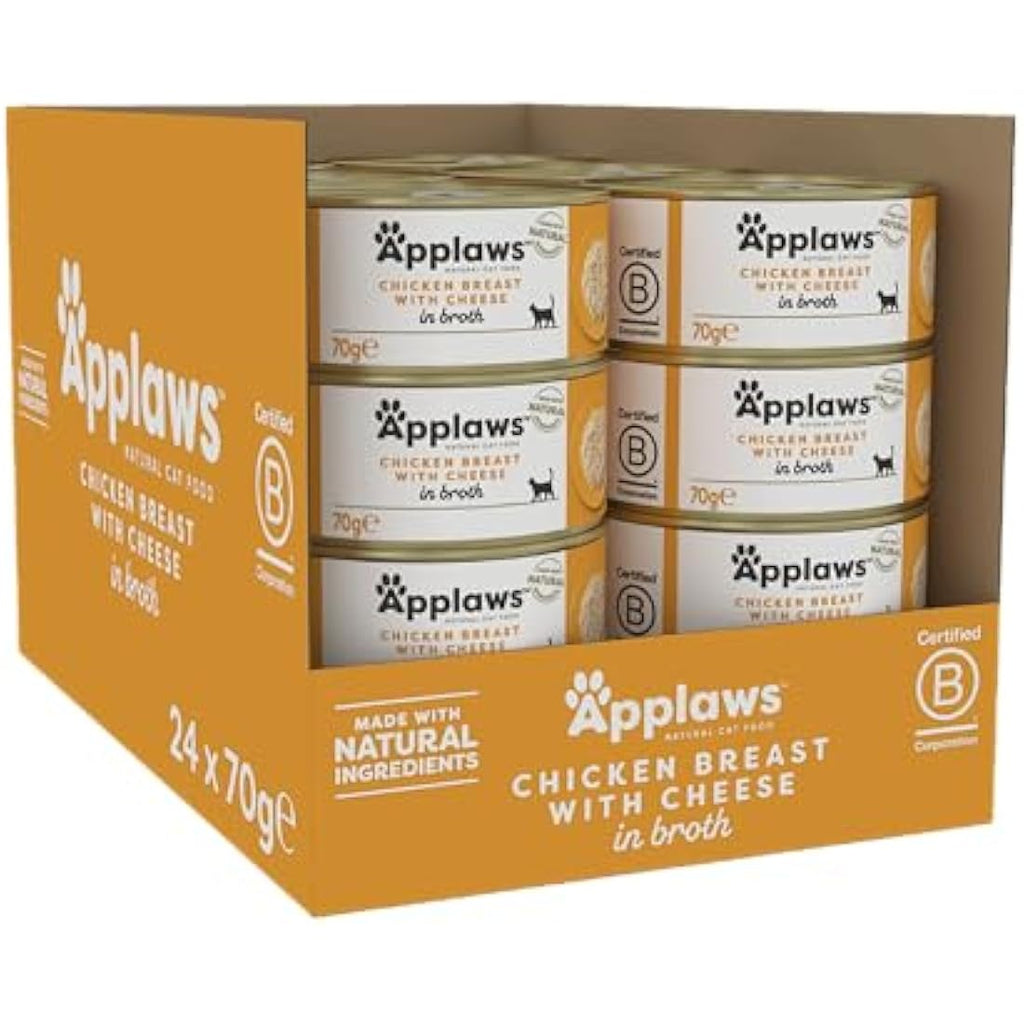 Applaws Natural Wet Cat Food – Chicken with Cheese Broth – 24 x 70g Tins