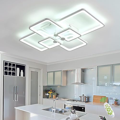 HIHIHOMY Modern 6-Ring LED Ceiling Light | Dimmable Geometric Lamp, 78W White