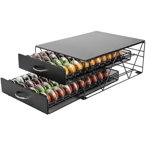 Jolof Store 2-Tier Coffee Pod Holder – 80 Capsule Metal Storage Drawer