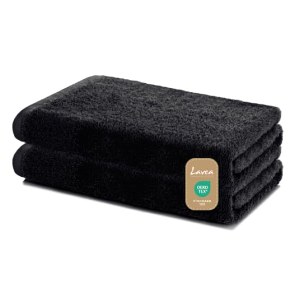 Lavea Bath Towels Set of 2 | 100% Cotton Soft & Absorbent, Black, 60x120cm