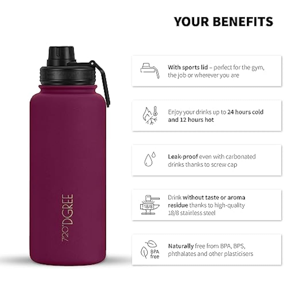 720°DGREE noLimit Insulated Water Bottle with Infuser - 950ml Steel