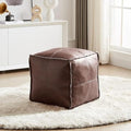 Louis Donne Square Faux Leather Pouf – Unstuffed Moroccan Ottoman, Brown