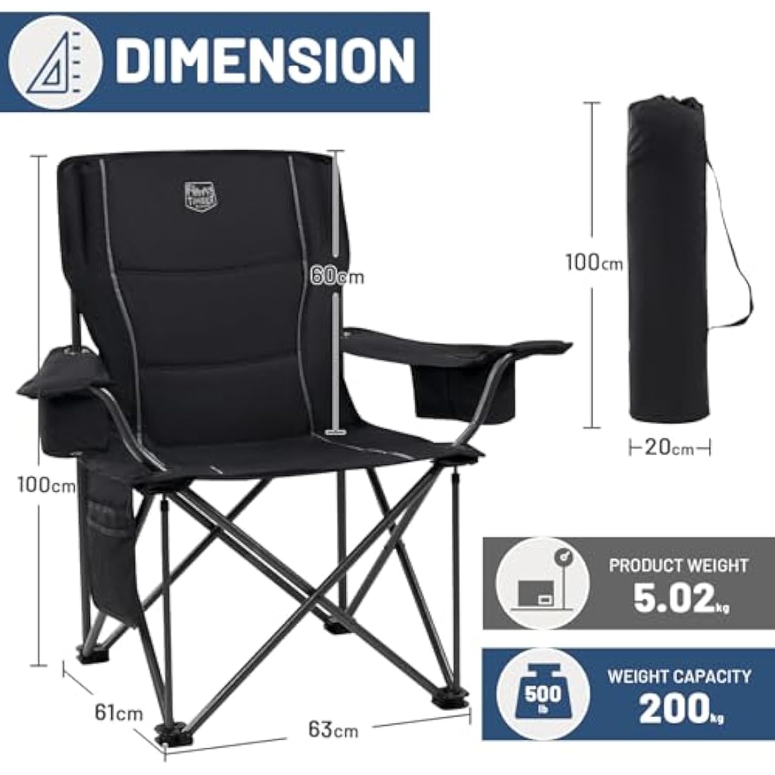 TIMBER RIDGE Heavy Duty Camping Chairs – 200kg Oversized Padded 2-Pack
