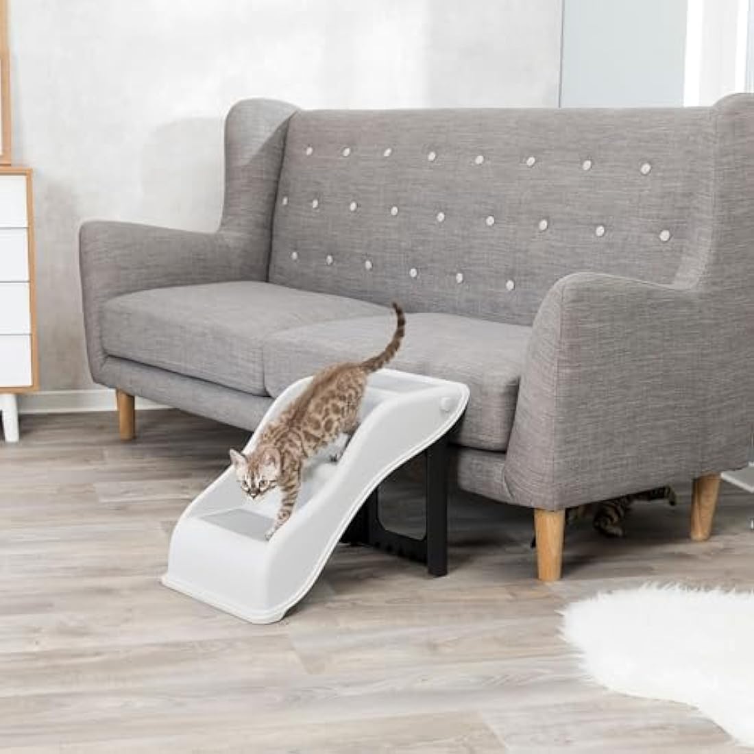 TRIXIE 3 Step Pet Stairs – Foldable Lightweight Non-Slip Dog Steps, Grey