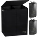 NUCAZA 145L Double Laundry Basket with Lid | Collapsible Hamper Black