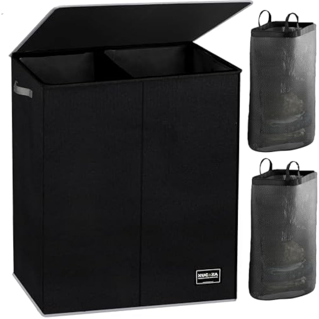 NUCAZA 145L Double Laundry Basket with Lid | Collapsible Hamper Black