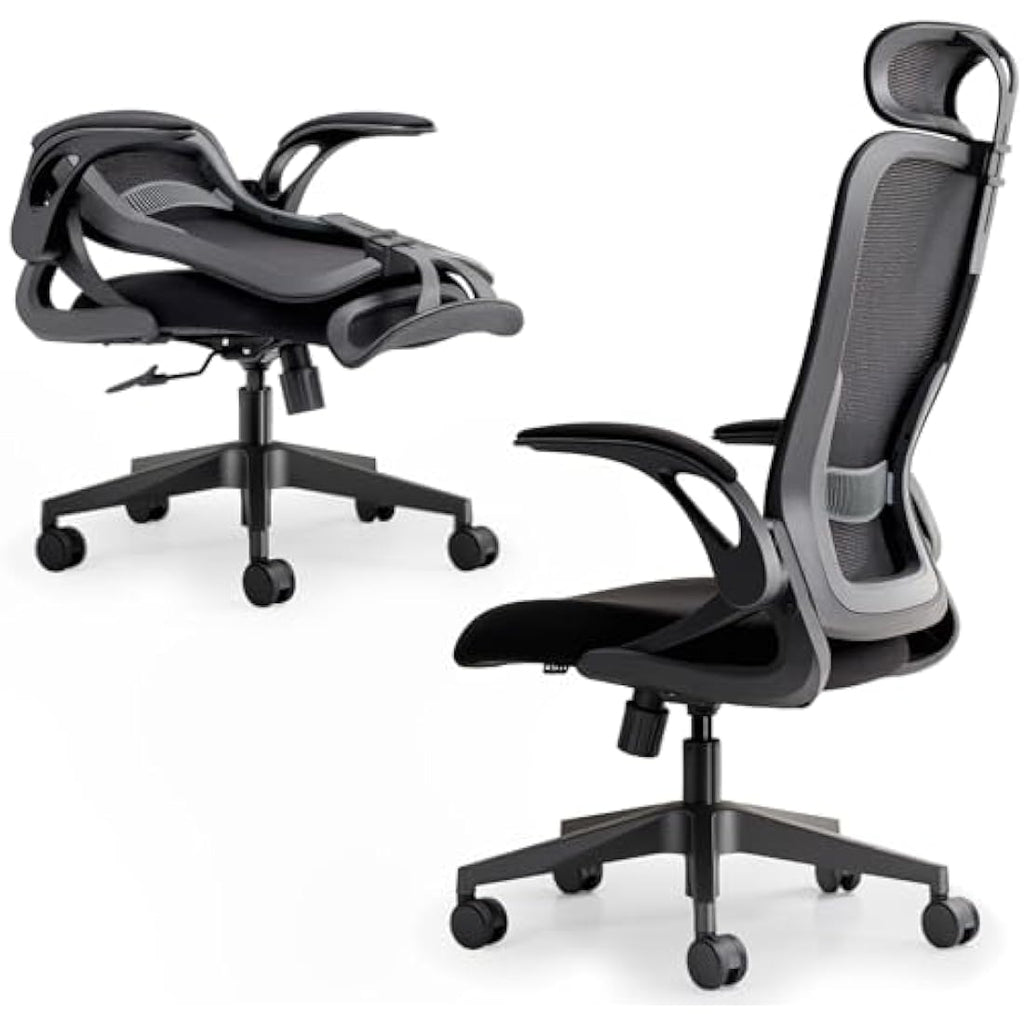Tervo Model U – Foldable Ergonomic Mesh Office Chair with Flip-Up Arms