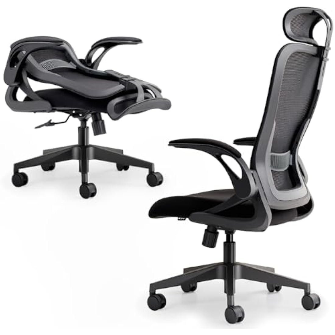 Tervo Model U – Foldable Ergonomic Mesh Office Chair with Flip-Up Arms