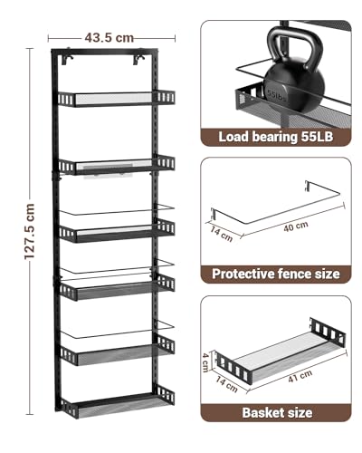 TOPWE 6-Tier Over Door Spice Rack | Adjustable Metal Pantry Organizer