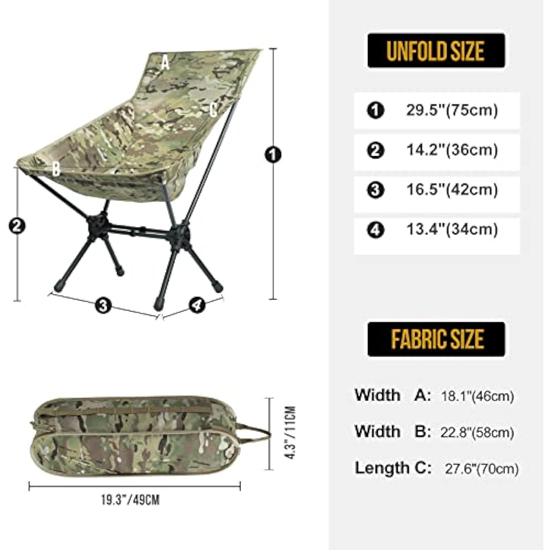 OneTigris Portable Camping Chair | 330lb Capacity Ultralight 7075 Aluminum