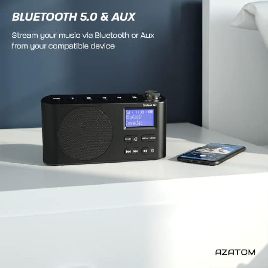 Azatom Solo B1 Portable DAB/DAB+ & FM Digital Radio with Bluetooth - Black
