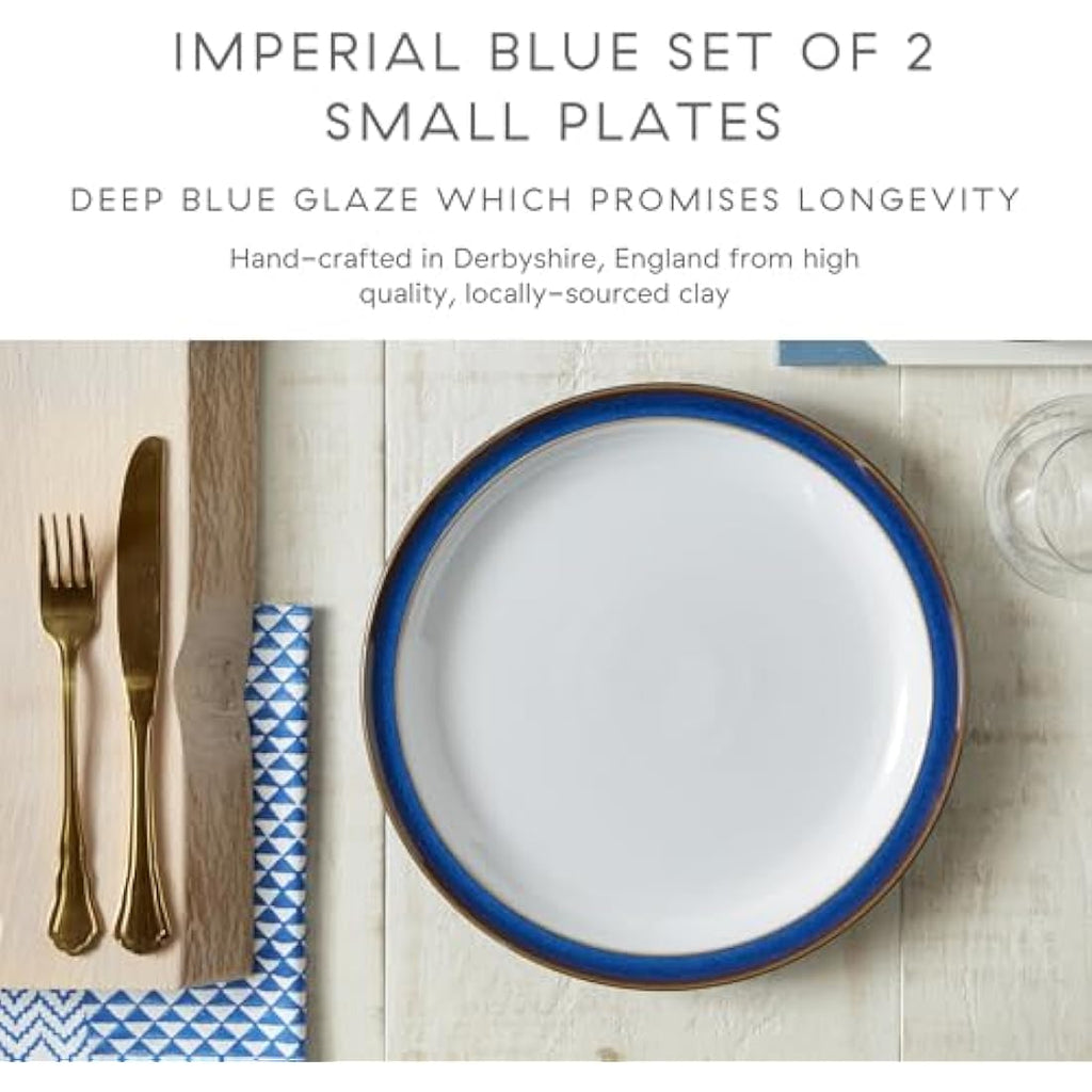 Denby Imperial Blue Small Plates – Set of 2 Ceramic Stoneware 17.5cm