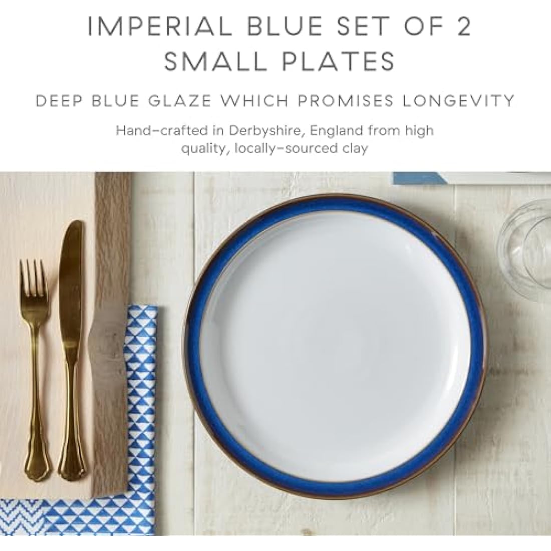 Denby Imperial Blue Small Plates – Set of 2 Ceramic Stoneware 17.5cm