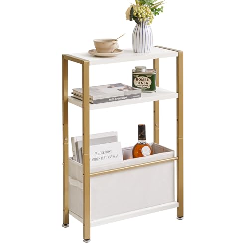 Aibiju Narrow Side Table | 3-Tier Slim End Table with Fabric Basket, White