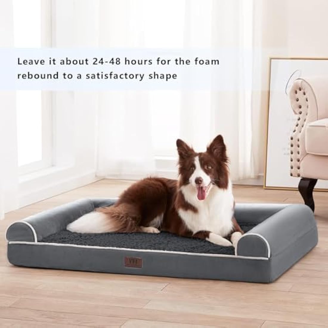 Orthopedic Dog Bed – Large Washable Bolster Sofa, Dark Grey