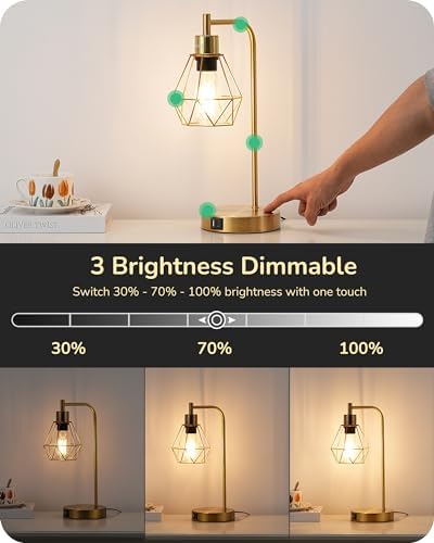 EDISHINE Dimmable Bedside Lamps Set of 2 | Gold Industrial Touch Lamps