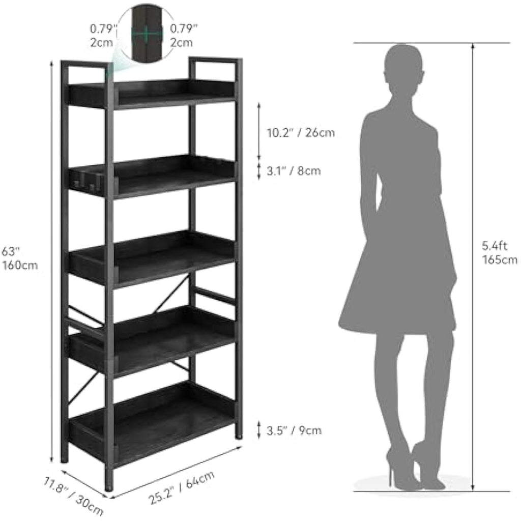 YITAHOME 5-Tier Industrial Bookshelf | Rustic Wood and Metal Storage Rack