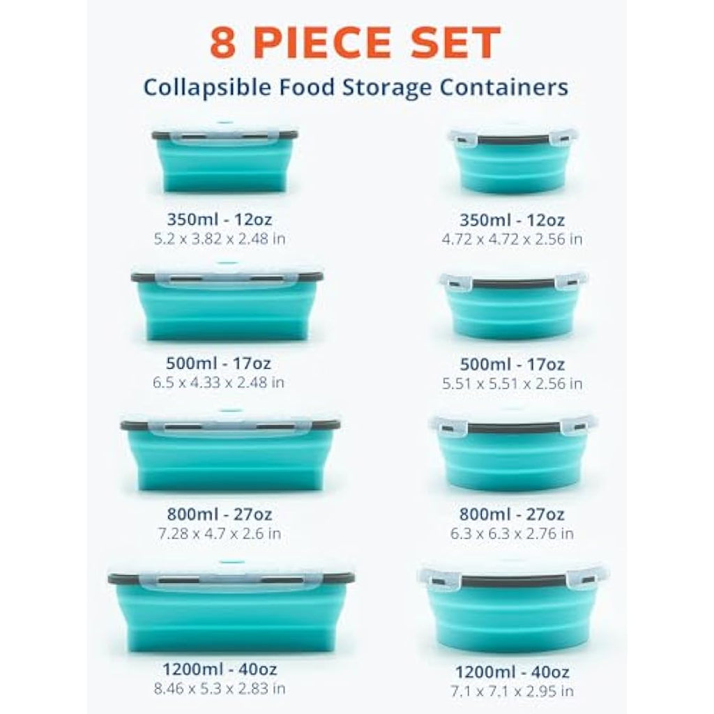 Lunememo 16-Pack Collapsible Silicone Food Storage Containers with Lids
